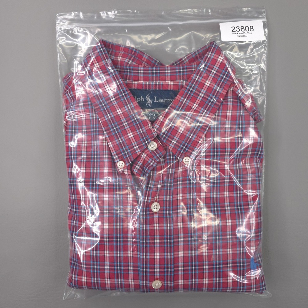 Ralph Lauren Shirt Mens XL Red Blue Plaid Custom Fit Long Sleeve Button Down - Picture 9 of 9
